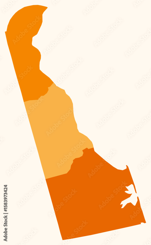 Poster map of delaware with counties. just a simple state border map with county division. orange color pal