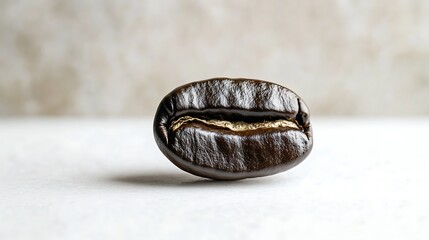 Single dark roasted coffee bean isolated on clean white surface