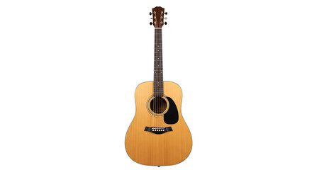 Naklejka premium A Classic Dreadnought Acoustic Guitar Crafted from Light Wood Ready for a Folk Music Session on isolated transparent background.