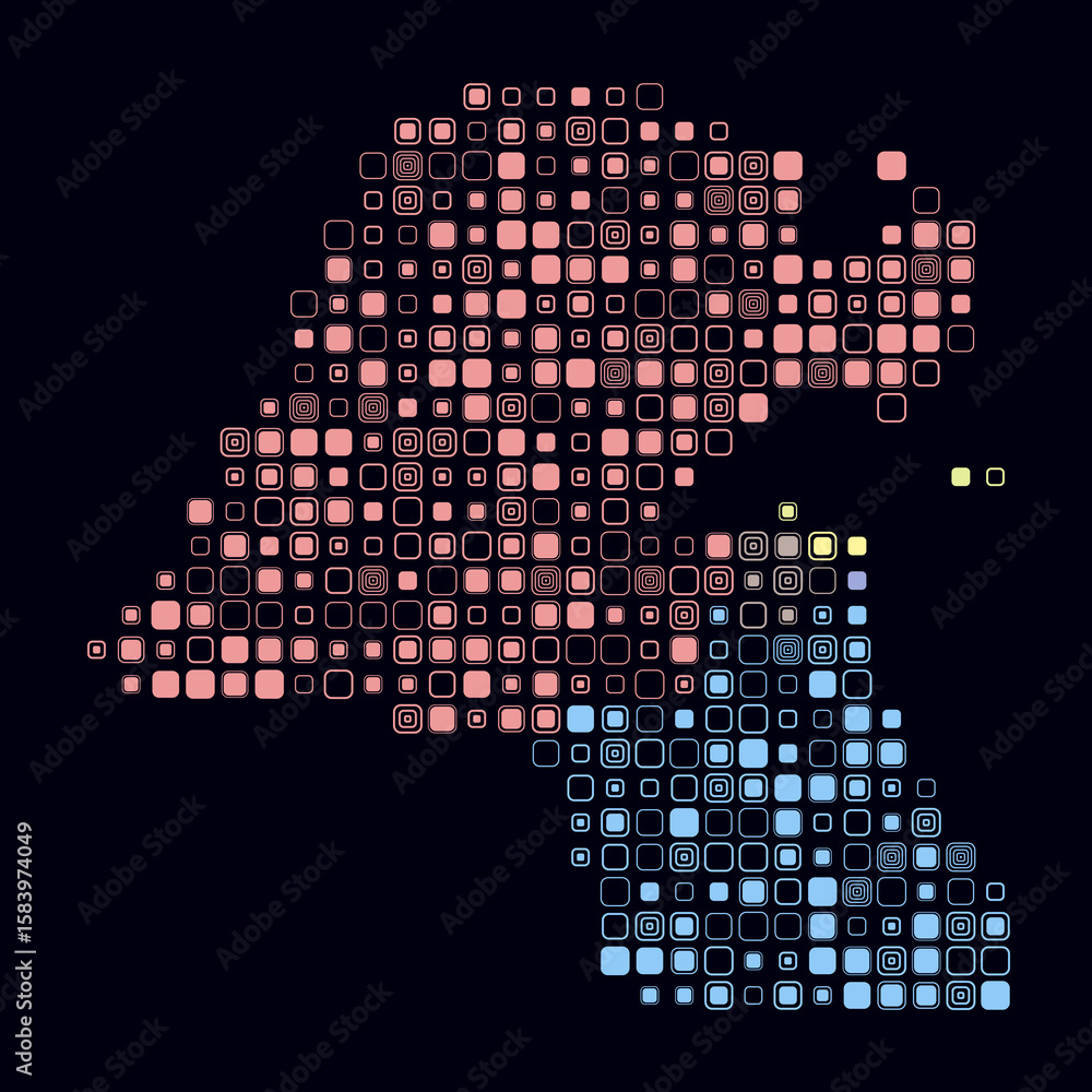 Poster kuwait, shape of the country build of colored cells. digital style map of the kuwait on dark backgro