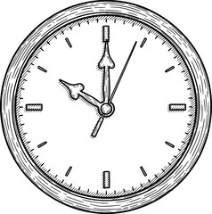Circular clock face with visible hands in hand-drawn style