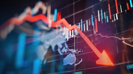 The downward trend in financial market data and analysis visualization.