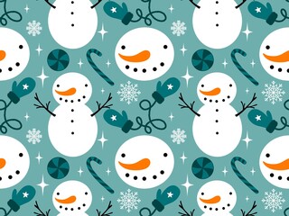 Christmas cartoon ice seamless cute snowman pattern for wrapping paper and fabrics