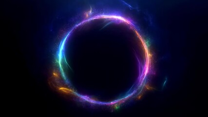 Abstract animation of a swirling portal of colorful glowing energy and sparkling particles on a black background