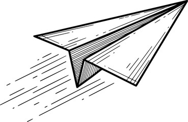 Paper plane with motion lines in hand-drawn style
