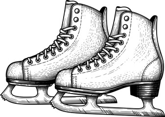 Pair of ice skates with laces and blade detail in hand-drawn style