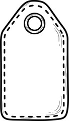 Tag icon with stitched border and circular hole in hand-drawn style