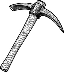 Pickaxe with metal head and wooden shaft in hand-drawn style