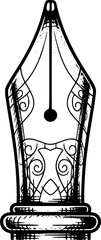 Fountain pen nib tip with deep engraving in hand-drawn style