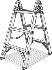 Folding step ladder with engraved shadows and joint hinges in hand-drawn style