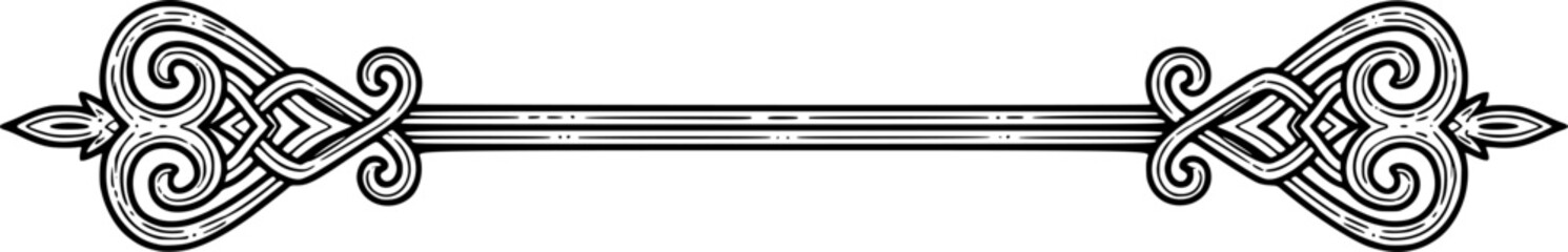 Ornamental divider line with hand-sketched symmetry in hand-drawn style
