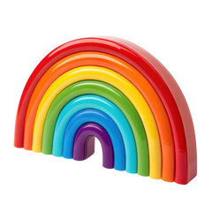 Fototapeta premium Brightly colored wooden rainbow stacker toy with arching arcs on black background
