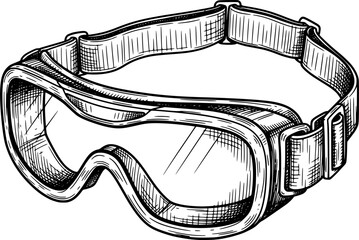 Protective goggles with curved lenses and adjustable strap in hand-drawn style