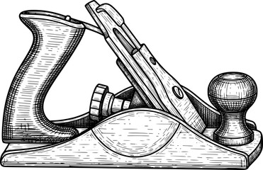 Small hand planer with curved grip and blade in hand-drawn style