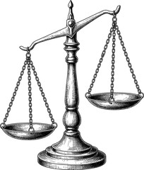 Scale balance with detailed base and chains in hand-drawn style