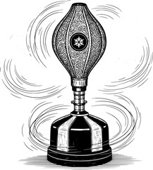 Speed punching bag on base stand with motion lines in hand-drawn style