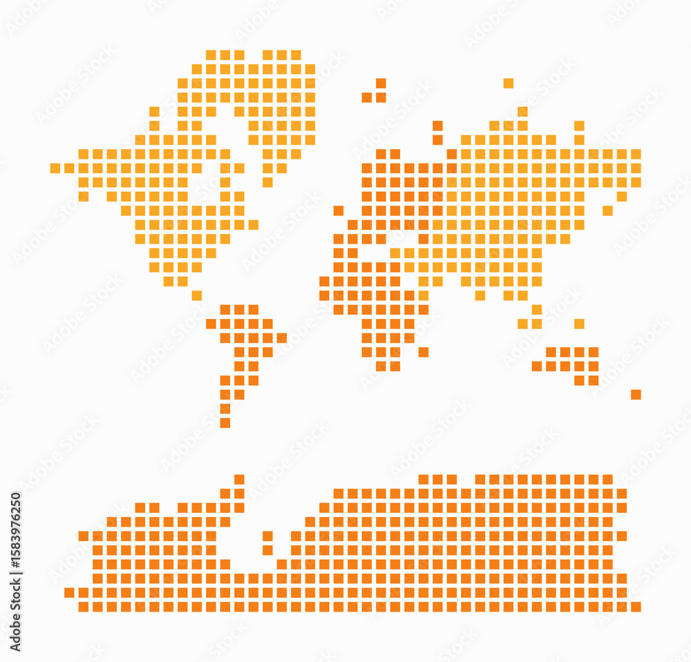 Poster world dotted map. digital style map of the world on white background. boundary shape with square dot