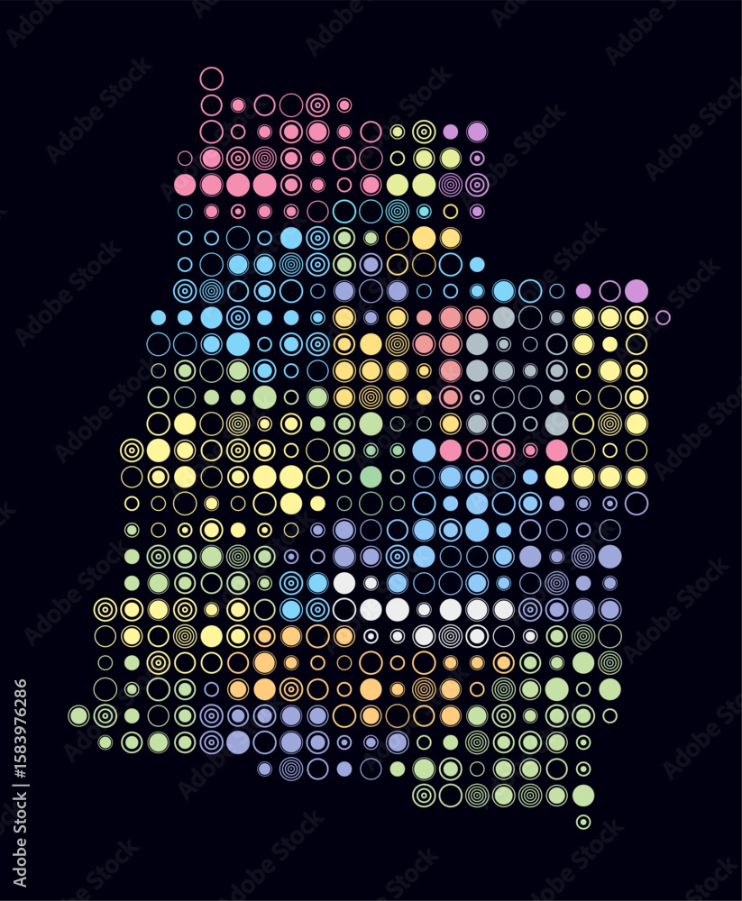 Poster utah, shape of the state build of colored cells. digital style map of the utah on dark background. l
