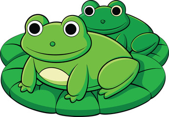 Two adorable cartoon frogs sitting together on a lily pad