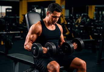 Man lifting dumbbells in a gym