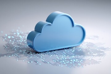 3D render of a blue cloud icon on a white background with circuit board elements symbolizes the idea that cloud computing makes it easy for remote workers to connect Generative AI
