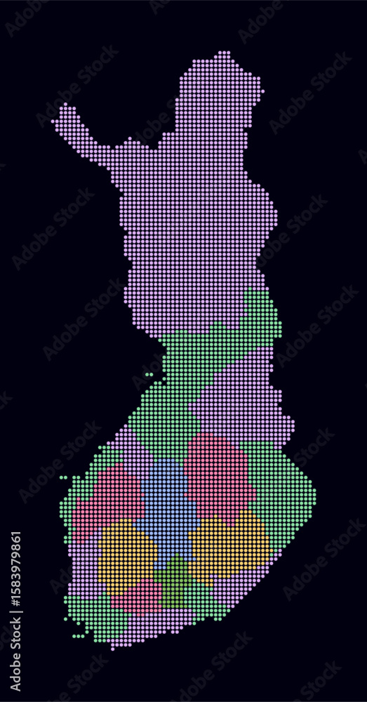 Aufkleber finland dotted map. digital style map of the country on dark background. finland shape with circle d