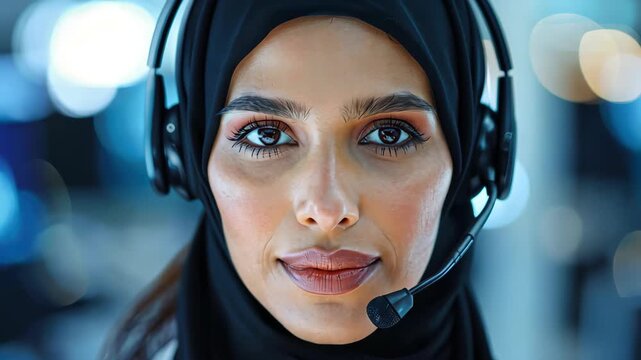 Tech-Savvy Support: A focused customer service representative, her face illuminated by determination and skill, provides assistance, embodying the spirit of help and solutions.