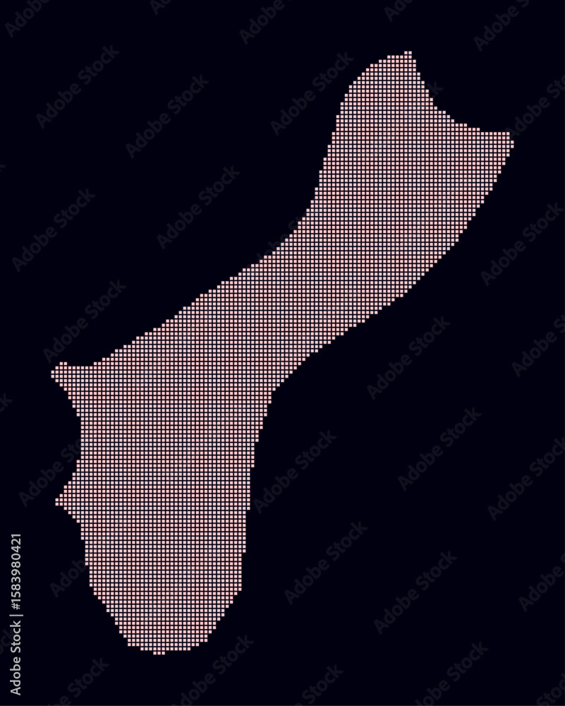 Poster guam dotted map. digital style map of the country on dark background. guam shape with square dots. c