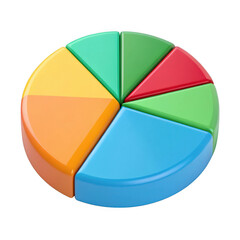 Colorful 3d pie chart with distinct segments on a black background representing data analysis