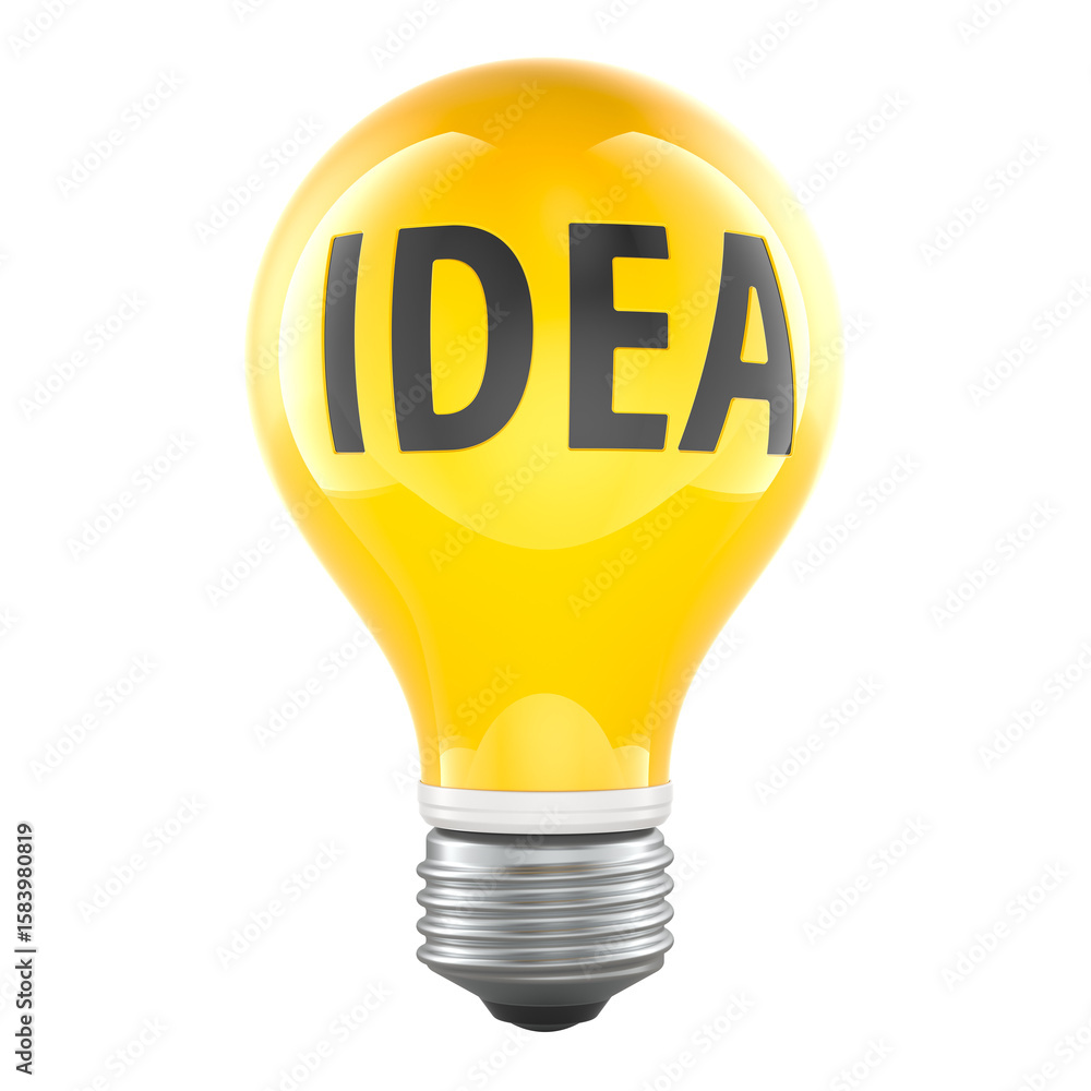 Poster idea concept with yellow light bulb. 3d rendering isolated on transparent background