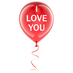 I Love You, red balloon. 3D rendering isolated on transparent background