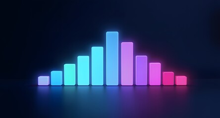 Abstract glowing graph chart display with neon light elements on a dark background representing financial data analysis and business concept