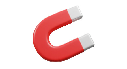 A red horseshoe magnet with white ends isolated on a white background in a studio setting view