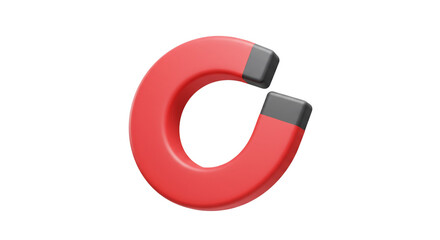 A red horseshoe magnet with gray ends isolated on a white background in a studio shot style view