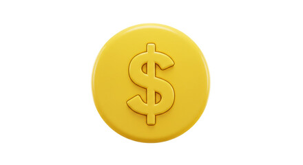 Obraz premium A single golden coin with a dollar sign centered on it, isolated against a plain white background