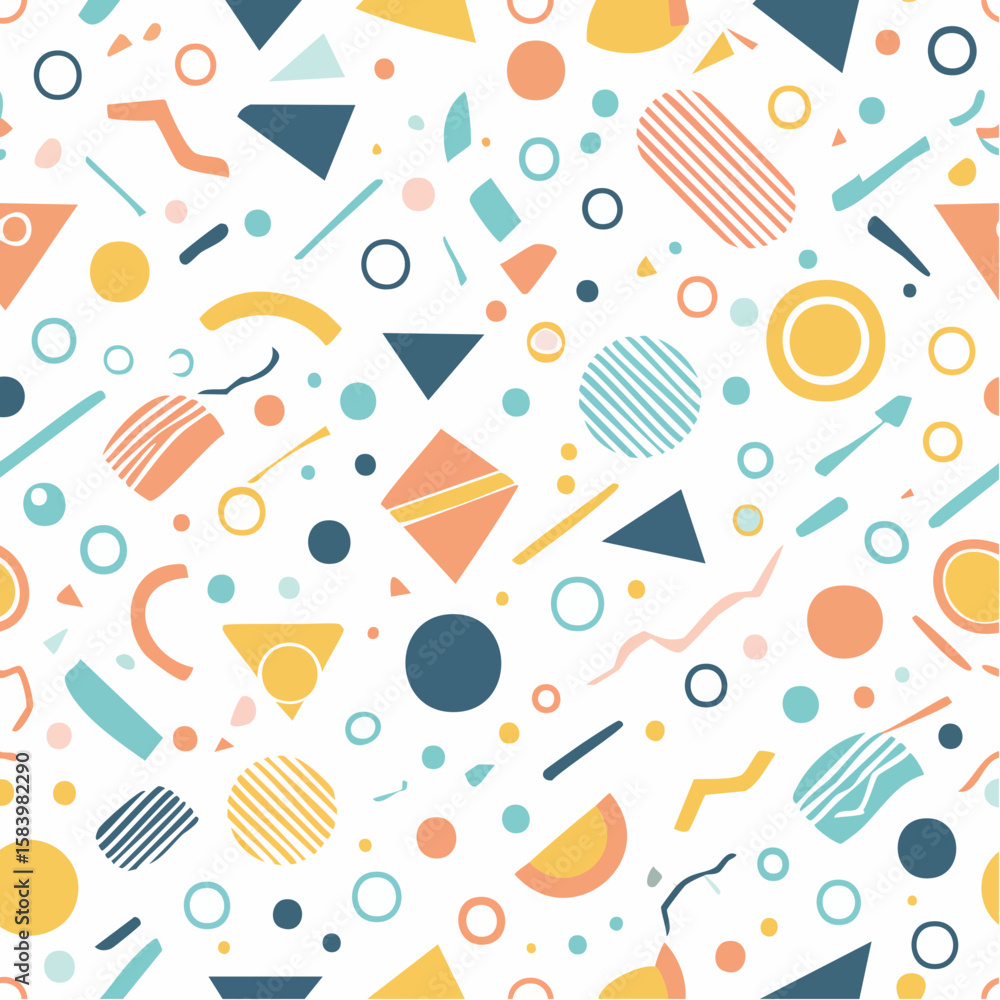 Poster abstract pattern design with various geometric shapes and colors.