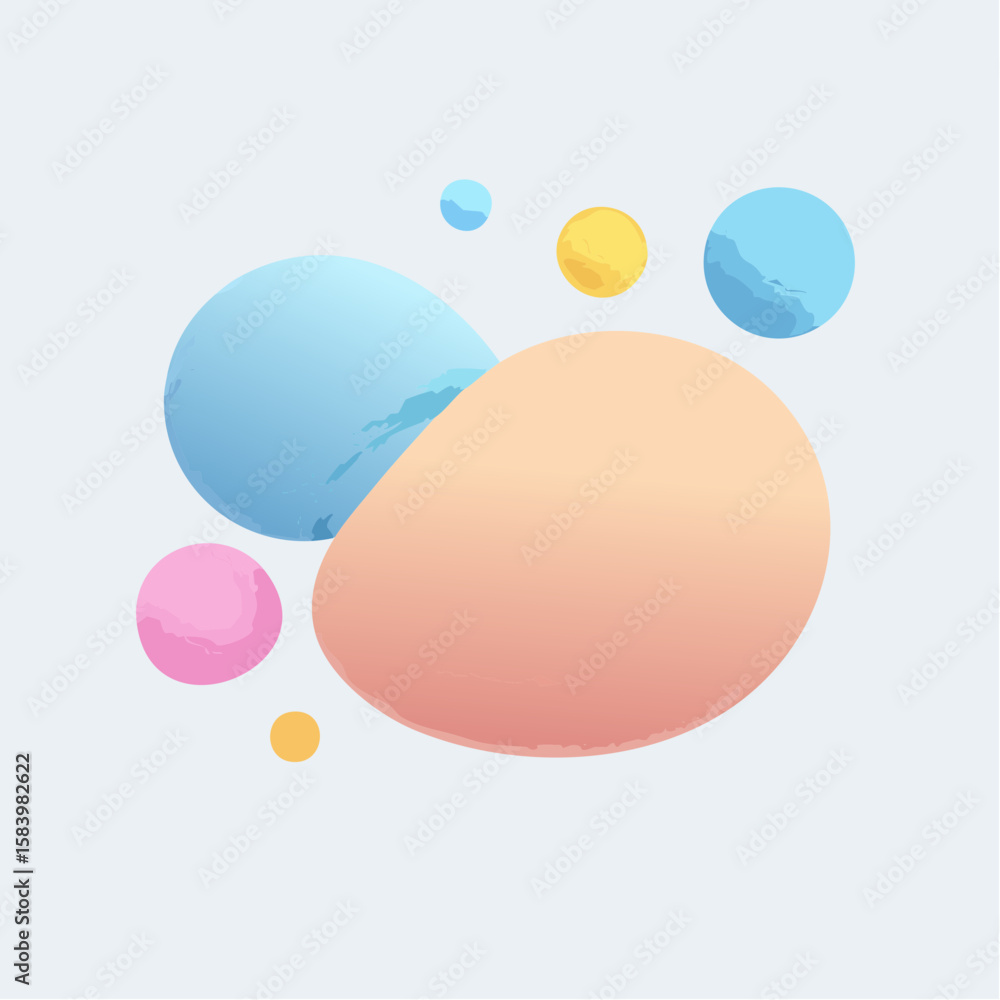 Poster abstract composition featuring overlapping pastel-colored circles and rounded shapes against a light