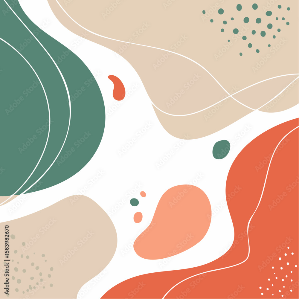 Poster abstract design with flowing shapes and organic forms in muted colors.