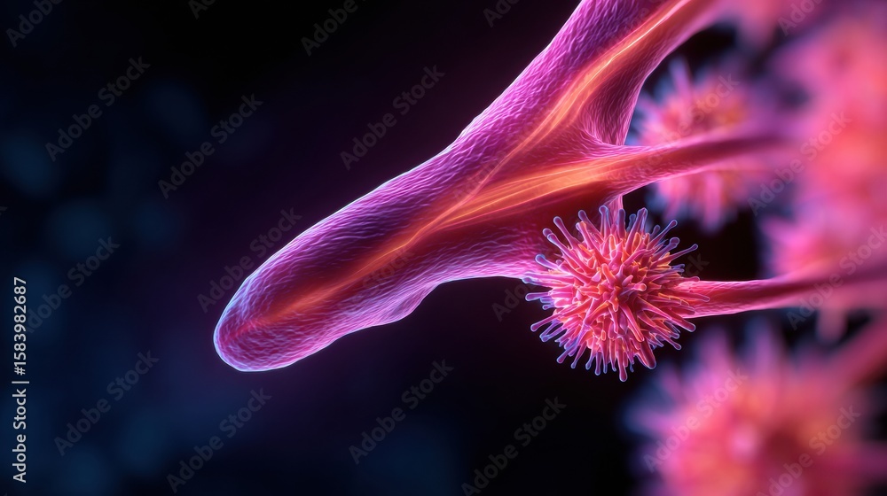 Poster conceptual 3d visualization of sinus inflammation in warm colors illustrating the intricate biologic