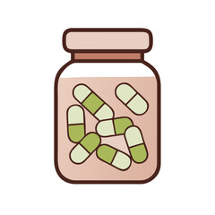 Jar filled with green and white capsules on a black background