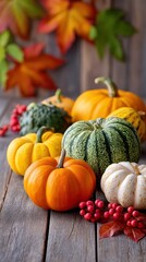 Colorful autumn harvest display with fresh produce