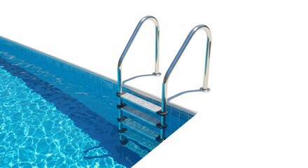 Pool ladder and clean blue water in sunlight