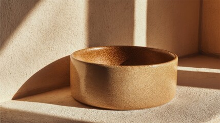 Light Brown Ceramic Bowl in Sunlit Corner