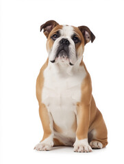 Obraz premium Bulldog sitting calmly in studio setting with bright background during indoor photoshoot