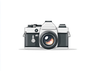 Vintage camera with a sleek design showcasing its classic features and lens detail in a minimalist style