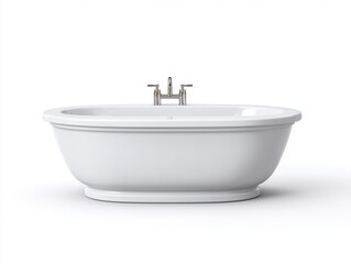 Elegant freestanding bathtub with modern fixtures in minimalist design for a serene bathroom ambiance