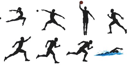 Silhouette illustrations of various athletic activities, showcasing diverse sports and movements.