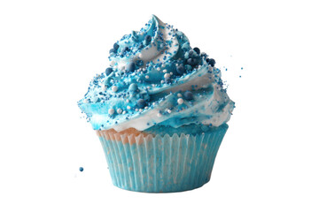 blue cupcake with blue sprinkles on white