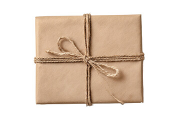 Brown paper wrapped package gift isolated on transparent