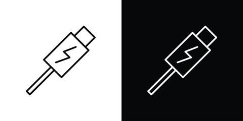 USB type c icon simple vector pictogram. black and white icon concept